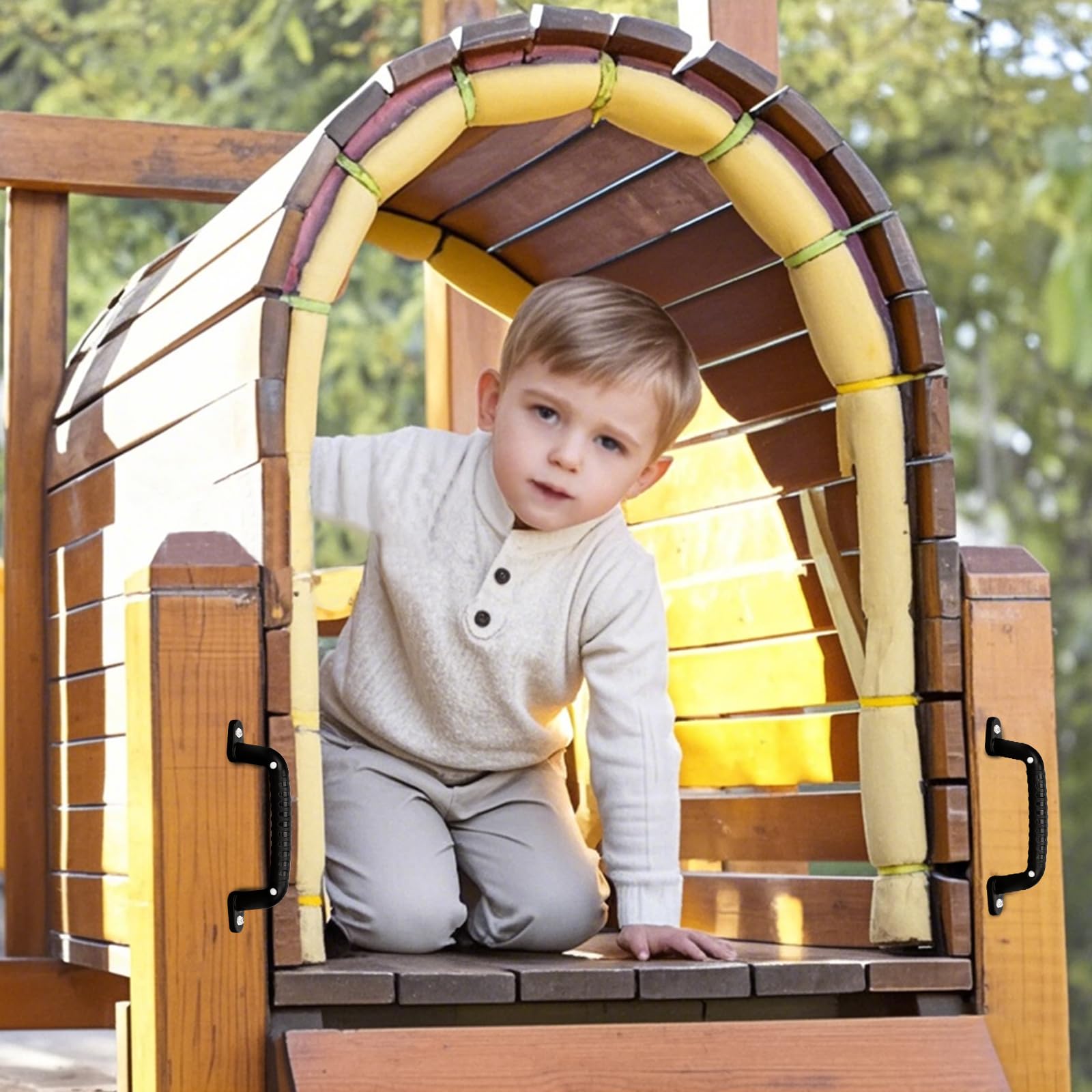 4ER Leuchtende Klettergriffe,Rutschfeste Kunststoffgriffe Kind Indoor Outdoor sichere Klettergerüste,für Spielplätze Baumhäuser Spielhäuser Doppelstockbetten Reckstangen,Schwarz