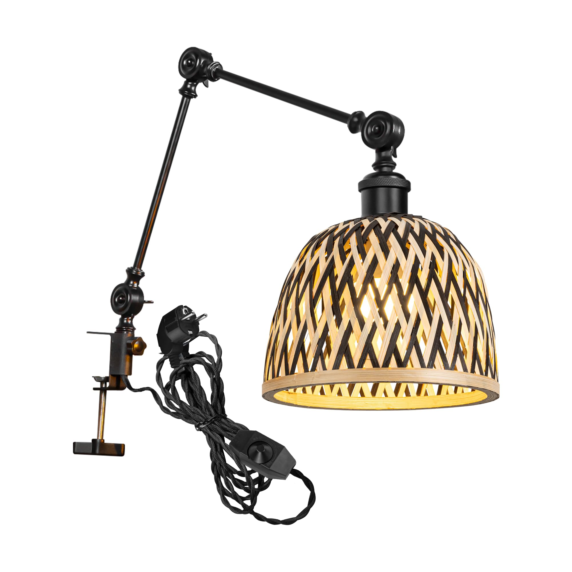 DZ0514 - Lampada a morsetto industriale con cavo di interruttore da 2,5 °, clip regolabile su lampada da lettura, lampada da comodino dimmerabile, con braccio flessibile, per scrivania