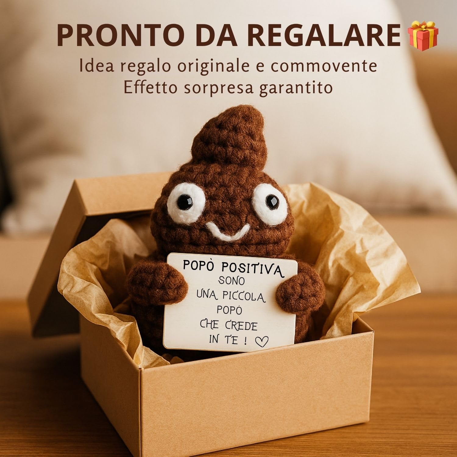 Popo Positivo© | Regalo Simpatico e Divertente | Idea Buffa | Festa & Compleanno | Uomo Donna Bambino Ragazzo | Uncinetto Cacca Bagno| Peluche Motivazionale | Amico Collega Ufficio | Giocattolo Comico