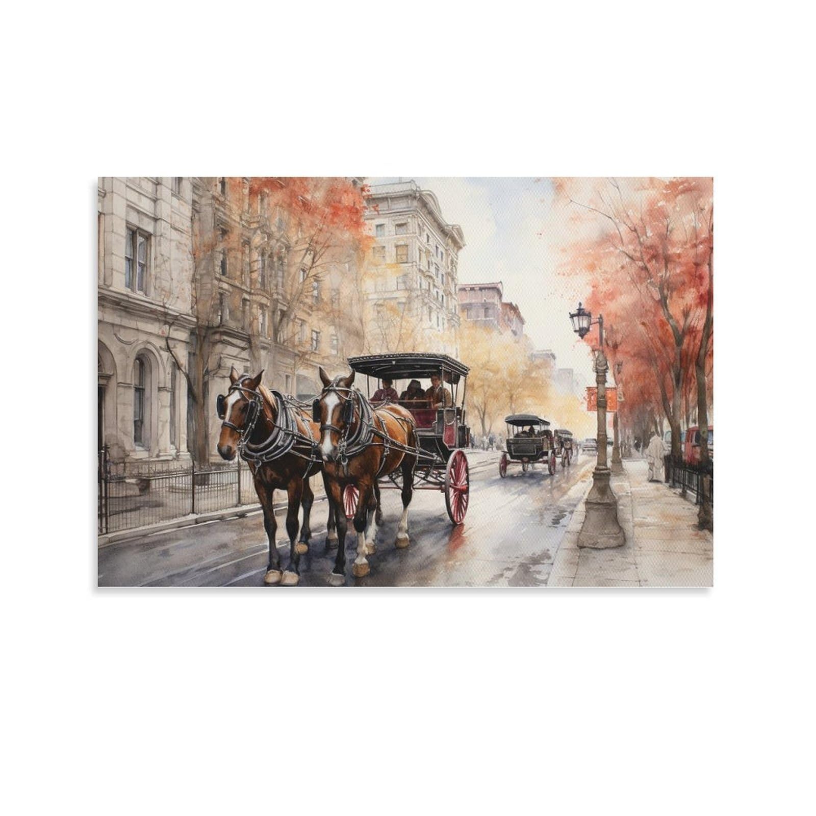 Foccar Unframe-Retro Abstract City Retro Abstract City Canvas Prints Wall Art Architecture Horse Drawn Carriages Poster Wall Decor For Home Decorations Artwork