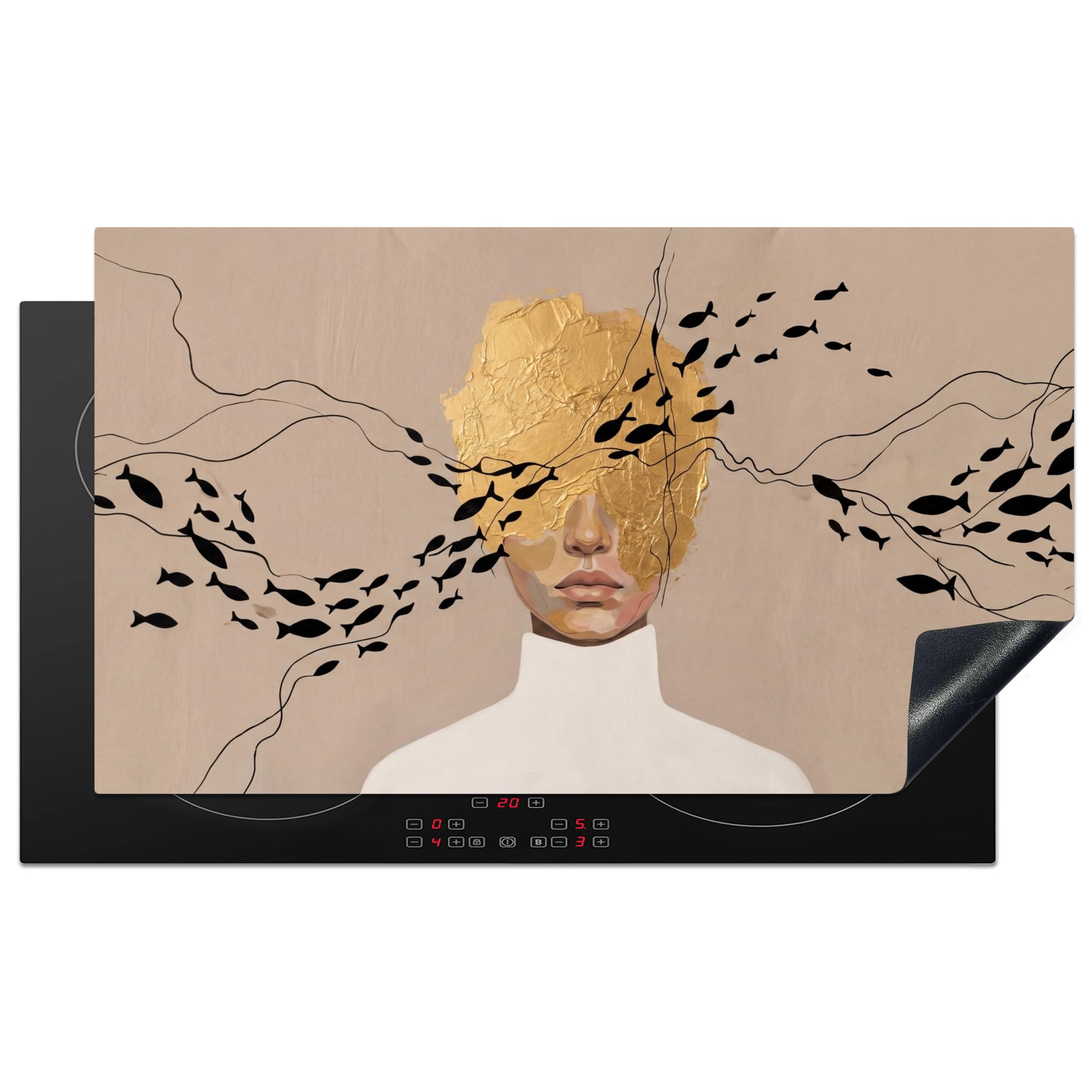 "KitchenYeah© Protezione Piano Induzione 91x52 cm Cucina Copri Fornelli Proteggi di Cottura Antiscivolo Tappetino Donna - Oro"