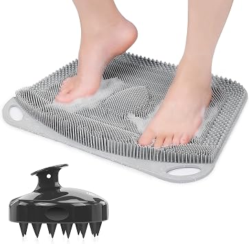 FREATECH Silicone Foot Scrubber Mat and Shampoo Brush Bundle