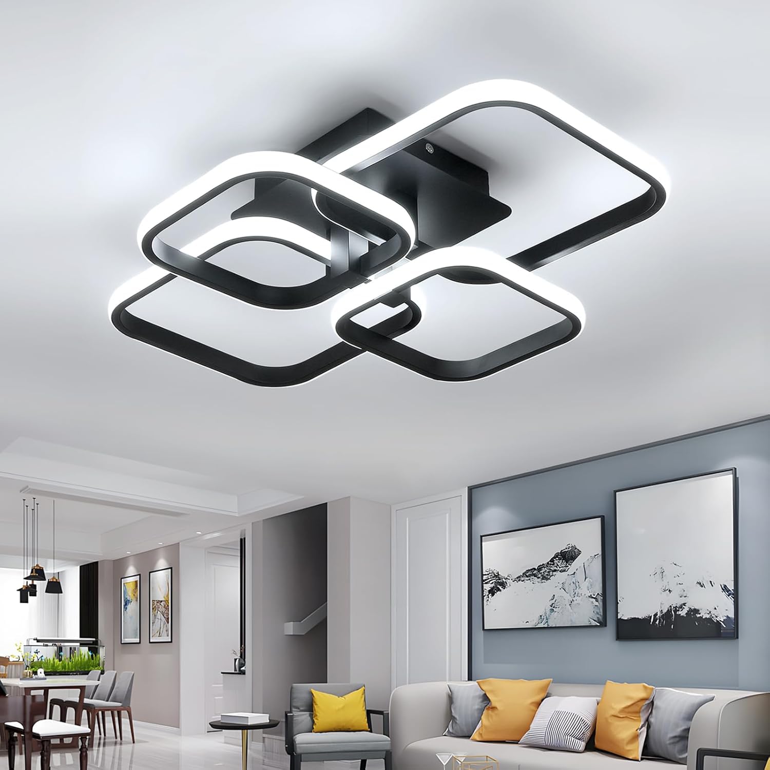 ELEPHANTBOAT® LED Ceiling Light with Remote Control, White Acrylic Modern 3-Color Ceiling Light Flush Mount for Living Room, Bedroom, 58x45x12cm, Black-image-38