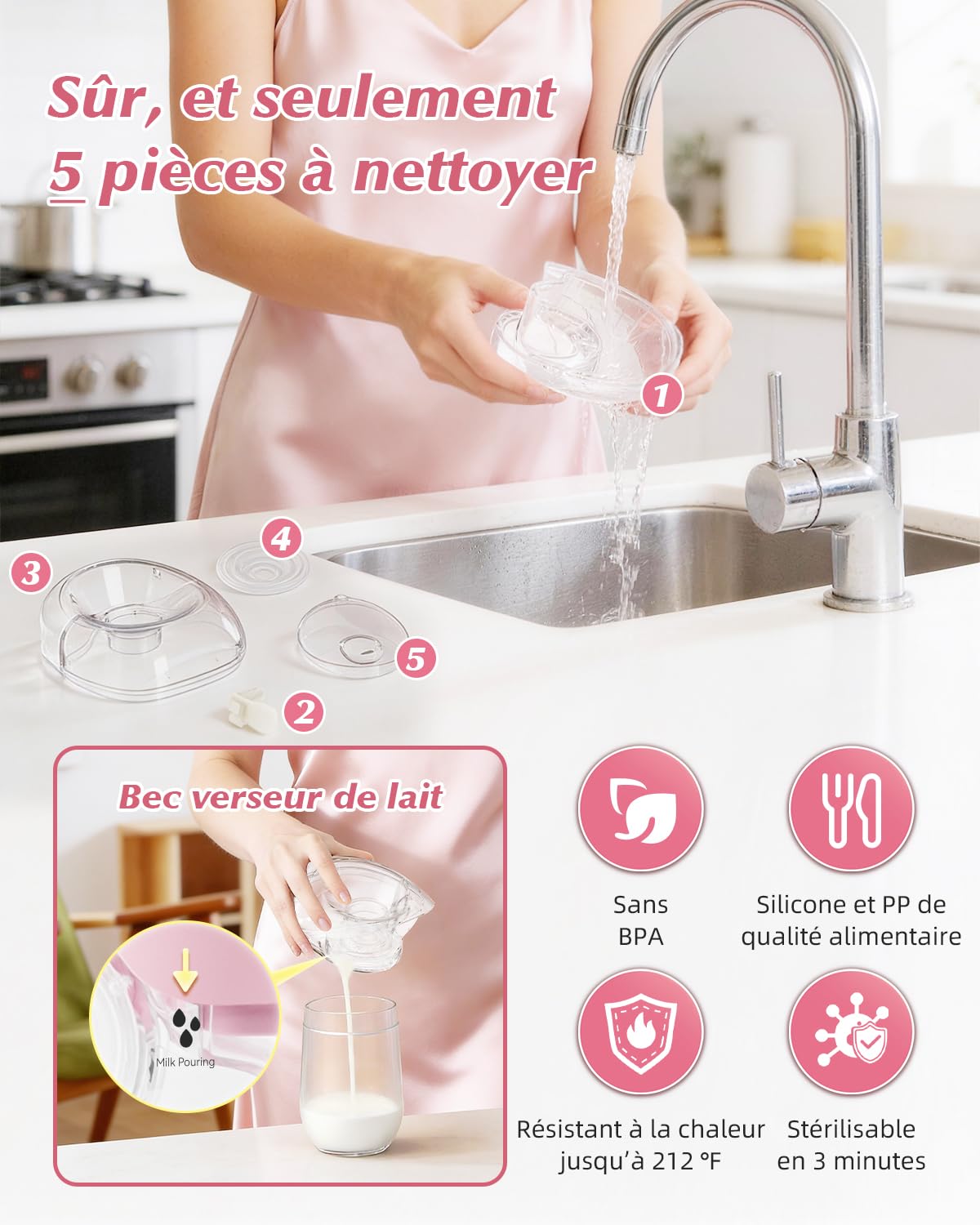 KISSBOBO Coffret cadeau Tire Lait Electrique Ultra plat | 3 Modes 8 Niveaux, Main Libre Double, super silencieux pour un pompage discret (Crème 2 Pièces)