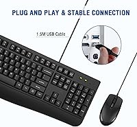 Vista 3 de EDJO - Combo de teclado y mouse con cable, teclado ergonómico de tamaño completo para computadora con reposamanos y mouse óptico con cable