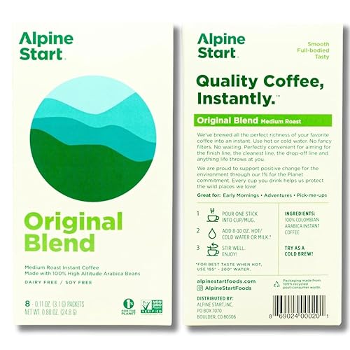 Miniatura 9 de Alpine Start Café instantáneo premium, mezcla original de tostado medio, café arábica, sin lácteos, soja ni gluten, 24 unidades (paquete de 3 cajas)