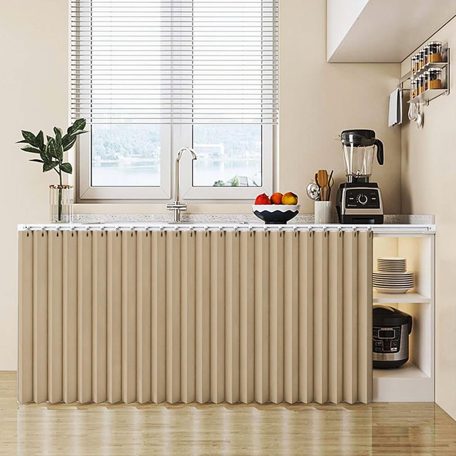 Cortinas Plegables Personalizables Cocina, Ideales para armarios sin Puerta, Que proporcionan privacidad.-Light Brown- W200cmxH200cm