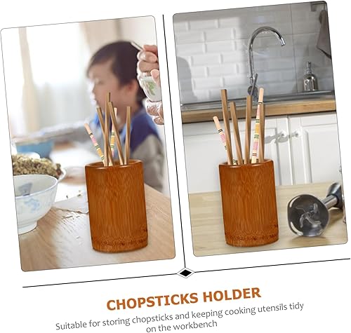 Miniatura 3 de Hemoton Soporte para utensilios de cocina de bambú, organizador de utensilios de cocina, cubiertos, cilindro, utilidad para cocina, hogar y oficina