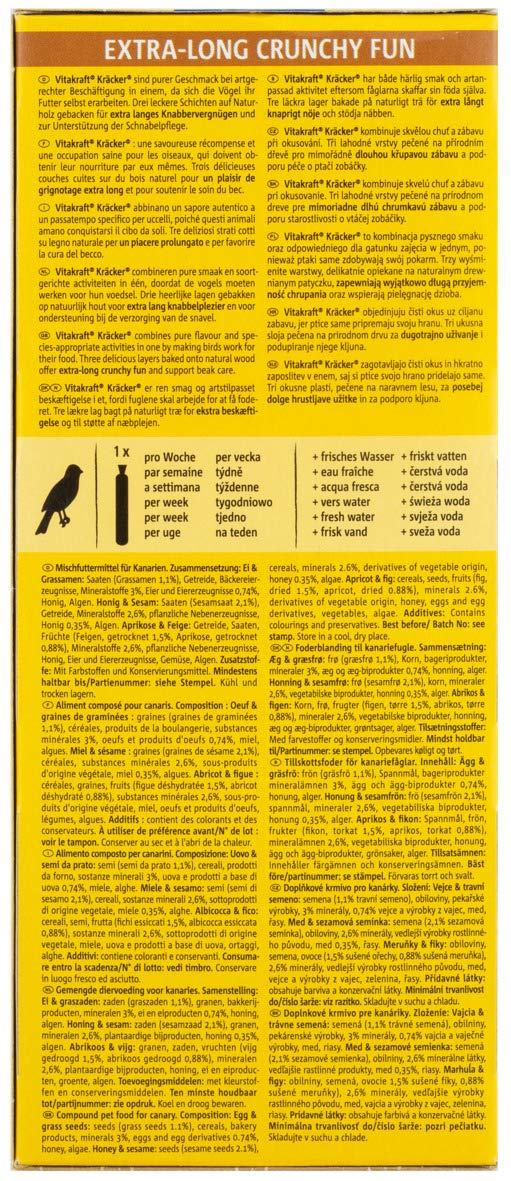 VITAKRAFT - Kräcker - Dolcetto per canarini - Alimentazione per uccelli domestici - Delizioso Kräckers al miele e sesamo - Confezione da 10 confezioni da 3 bacchette