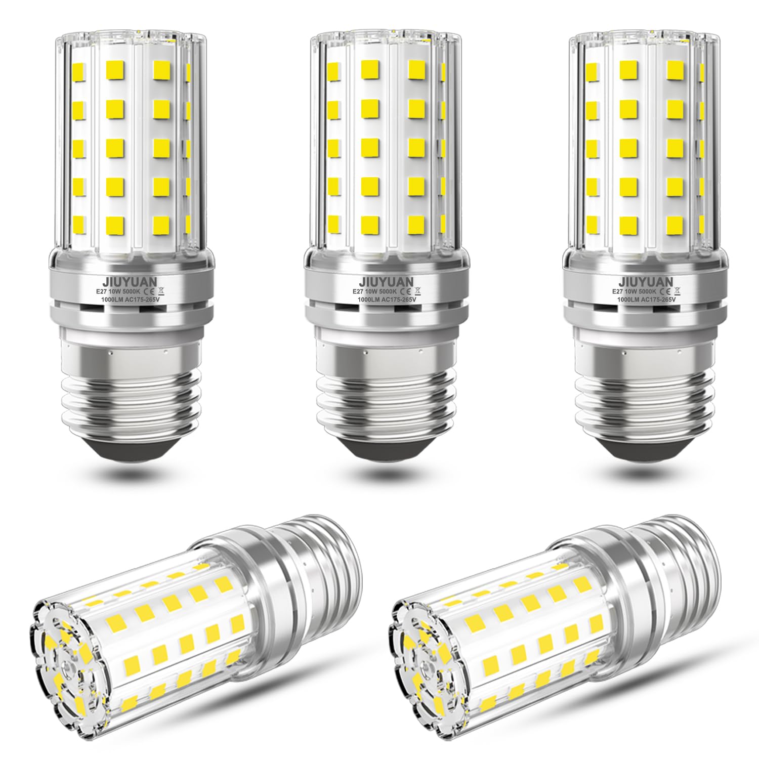 JIUYUAN Lampadina Mais LED E27 10W, Luce Bianca Fredda 5000K, Equivalenti a 80W Incandescenza, Non Dimmerabile, Nessun Sfarfallio Risparmio Energetico, 5 Pezzi