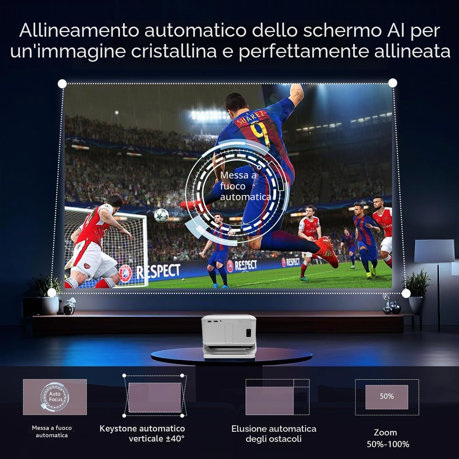 Smart Proiettore Portatile Compatibile con Netflix Autofocus Correzione Trapezio 600 ANSI WiFi6 Bluetooth HD 1080P VNEIMQN Supporto 4K Proiettori Smart per Home Cinema/Esterno (L350-Standard)