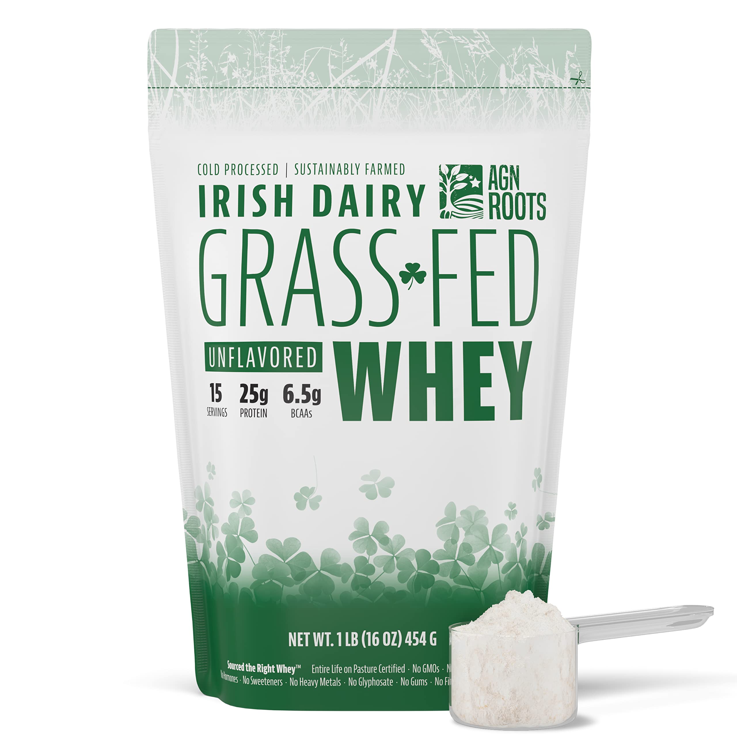 Grass Fed Whey Protein Powder Isolate - Unflavored - Unsweetened - Certified Entire Life On Pasture by A Greener World - ASPCA Registered - Informed Sport - Dairy Protein 1lbs