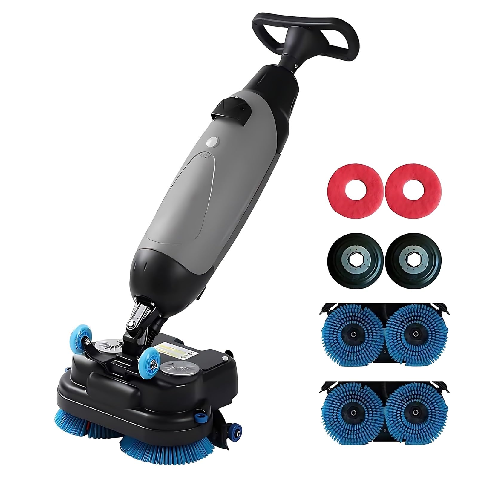 Compact Walk-Behind Floor Scrubber Machine, 18" Cordless Commercial Scrubber with 360° Rotating Body, Quiet Dual-Brush Battery Powered Mop for Retail Shop, Workspace and Hospital Floor(Gray)