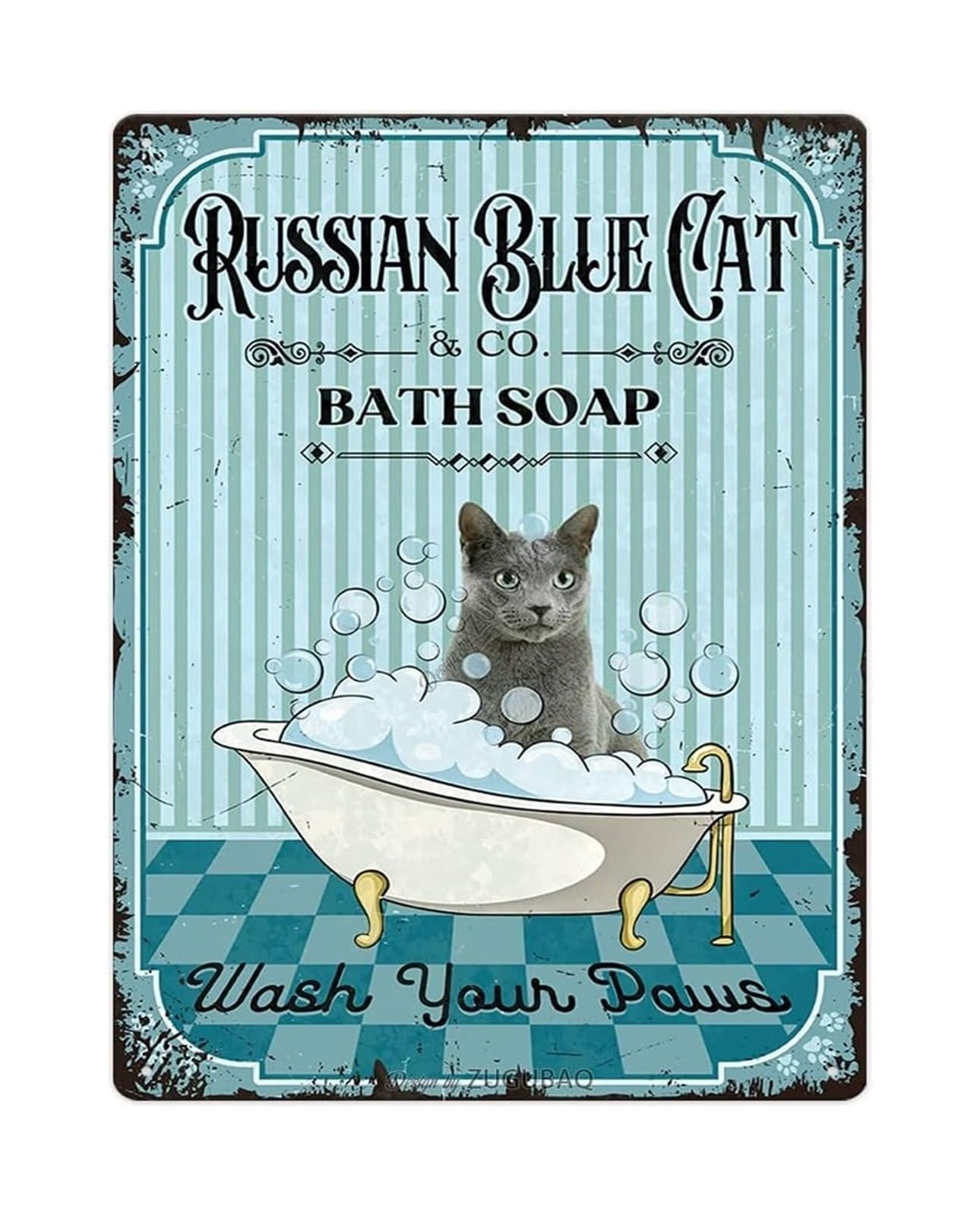 HSMXNEONJB Whimsical Cat Bathroom Sign Vintage Tin Sign with Wash Your Paws Saying for Restroom Decor Home or Office 8 X 12 inch​
