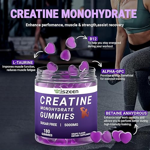 Miniatura 4 de Gomitas de monohidrato de creatina sin azúcar para hombres y mujeres, gomitas de monohidrato de creatina con L-taurina, alfa GPC, vitamina B12