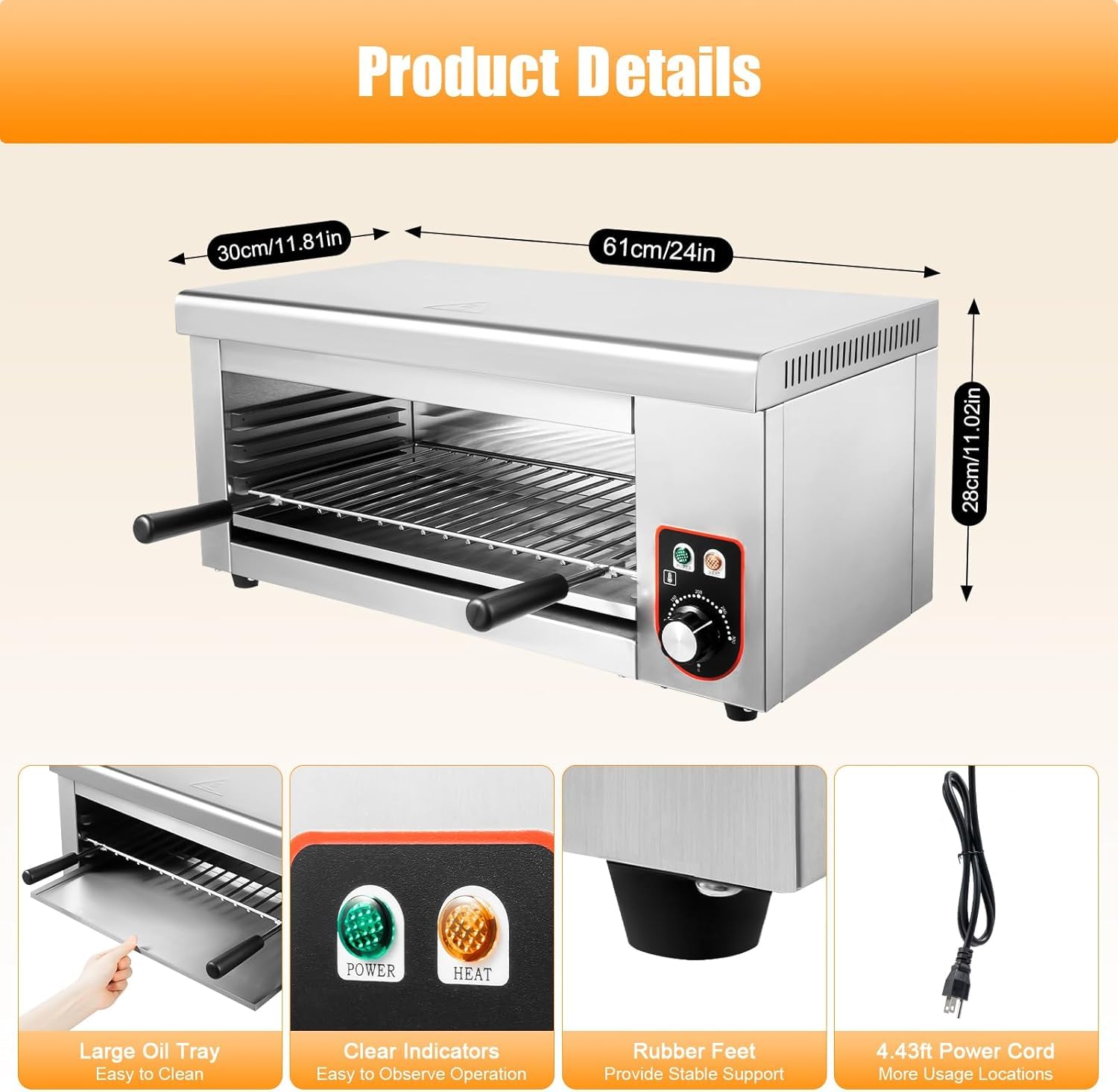 Asador de Salamandra Montado en Pared, Tostadora Eléctrica para Derretir Queso de 2000W, Parrilla de Sobremesa Salamandra para Derretir Queso Raclette