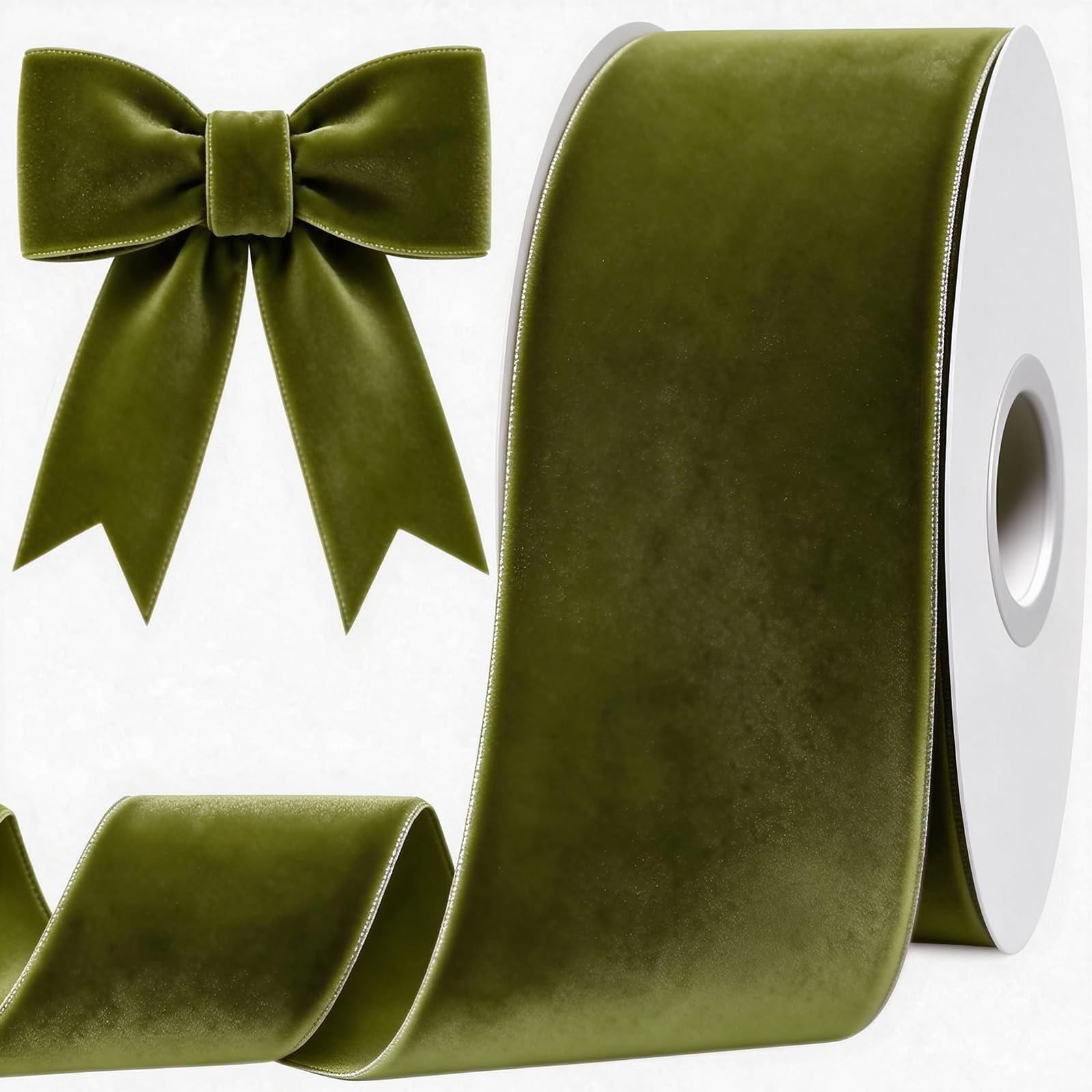Tsorode 10 Yards Olive Green Velvet Ribbon for Christmas Tree, 2 Inch