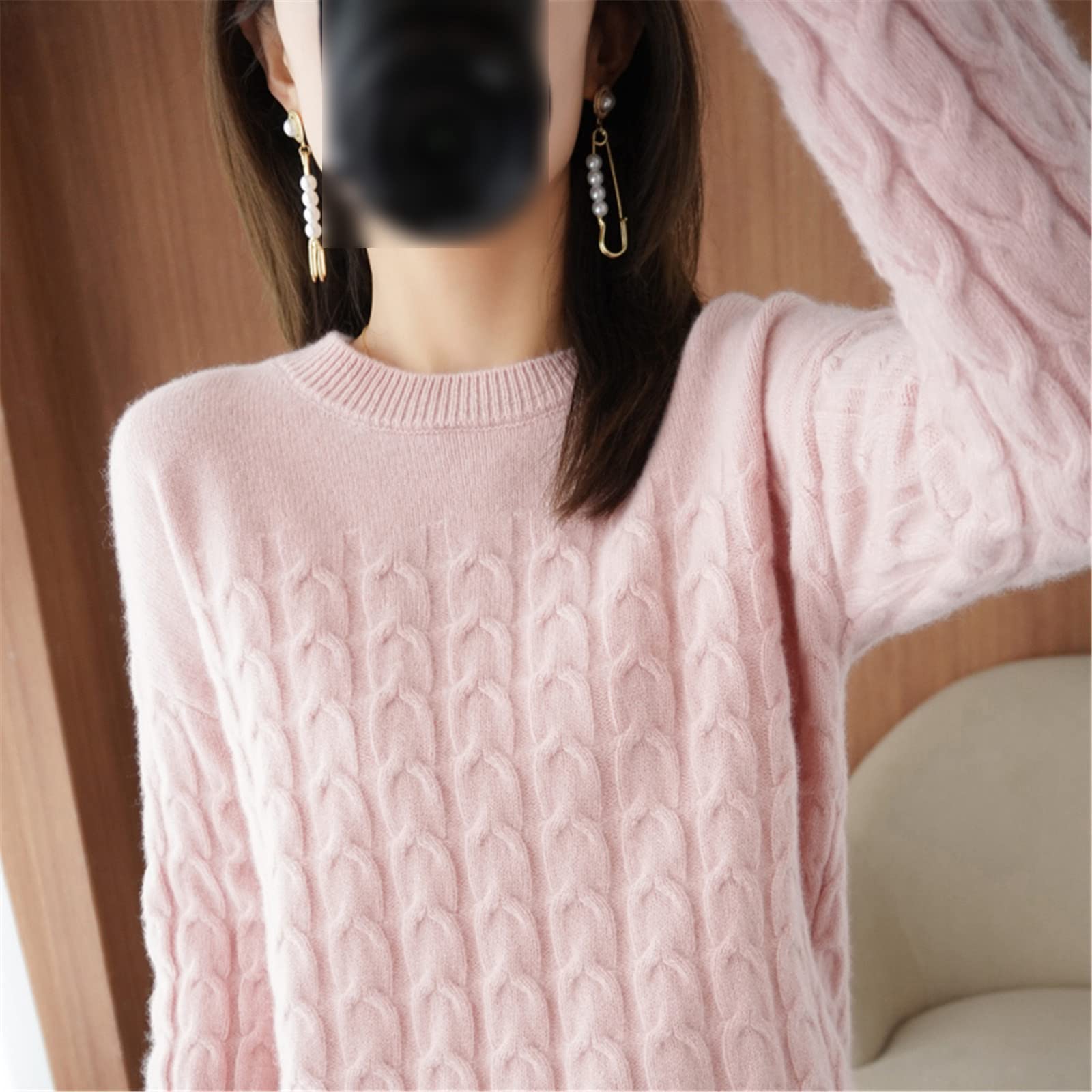 100% lana suéter de cachemira otoño invierno mujer O cuello jersey casual punto top chaqueta de manga larga, blanco, L