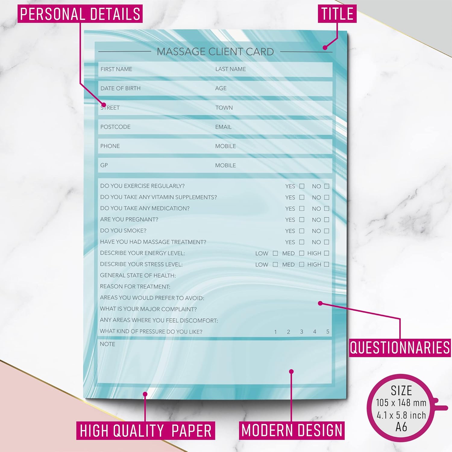 Massage Client Cards A6 Size, Salon and Therapist Customer Consultation Record, Treatment Services Essentials - Image 5