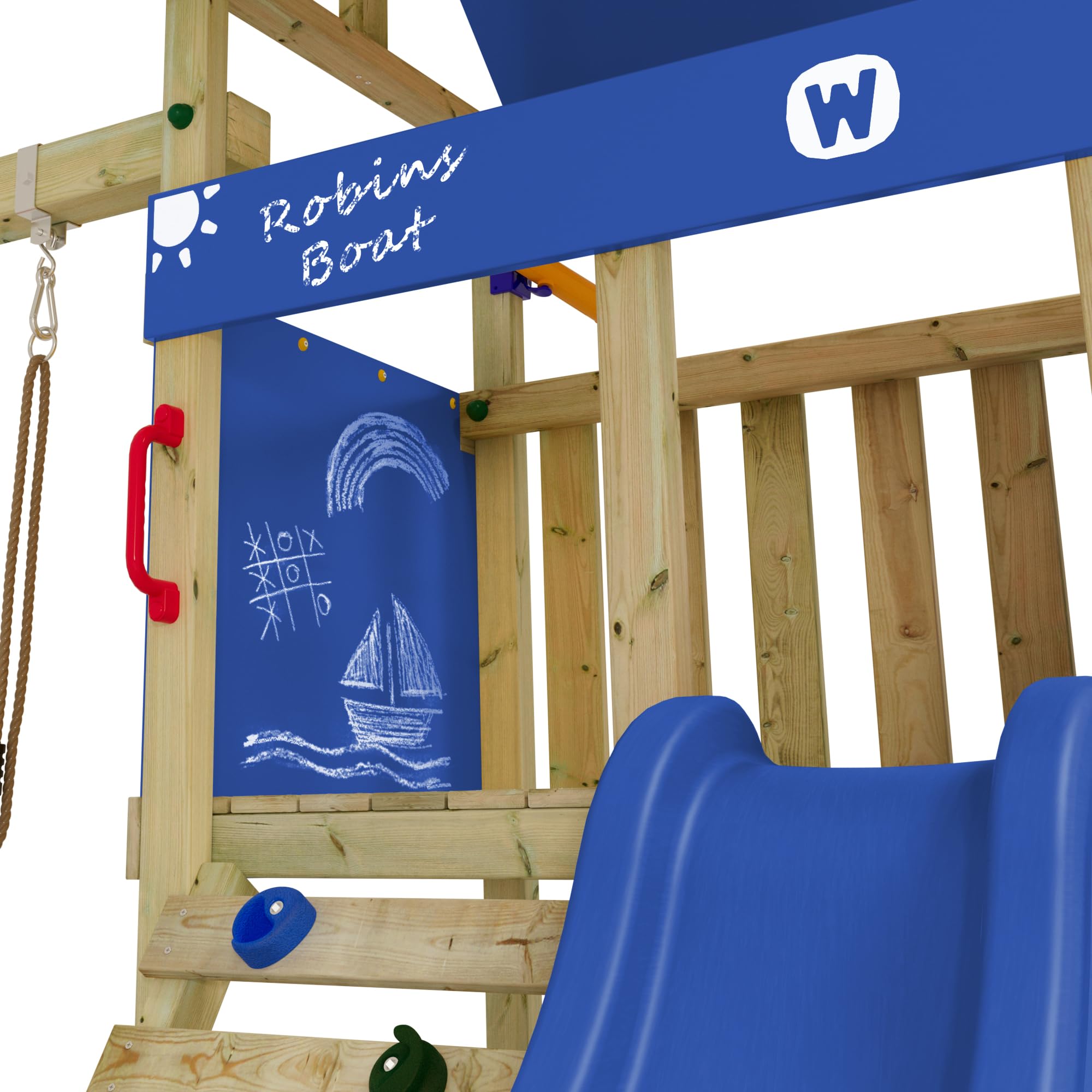 Wickey Aire de Jeux DinkyHouse avec Extension de balançoire - Toboggan & bâche - Tour à Grimper pour Enfants pour Le Jardin en Bois Massif - 303x317x247 cm (Bleu)