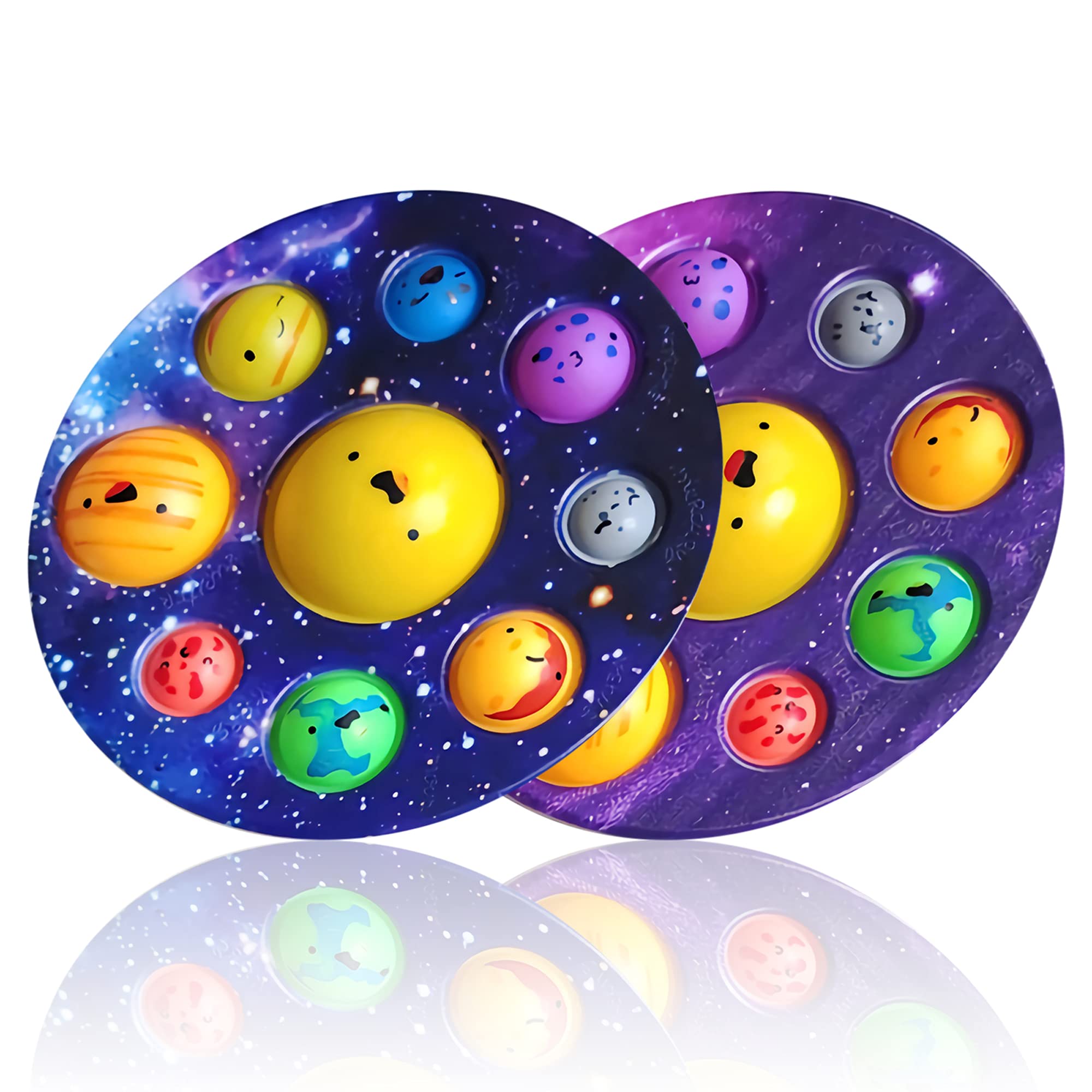 Solar System Pop Press Fidget Toys Eight Planets Mouse Bubble Popper Sensory Fidget Gift for Children (2 pcs Fidget Toy-6, 17 * 17cm)