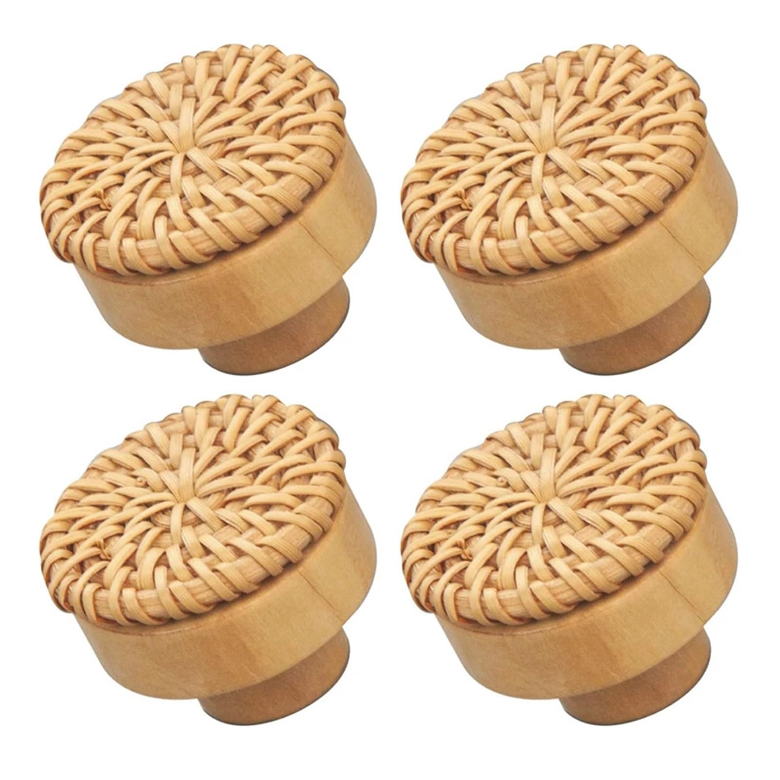 UBOHUZ 4PCS Beech Wooden+Rattan Weave Furniture Pulls Knobs Drawer Cupboard Wardrobe Kitchen Dresser TV Wine Cabinet for Cupboard, Wardrobe