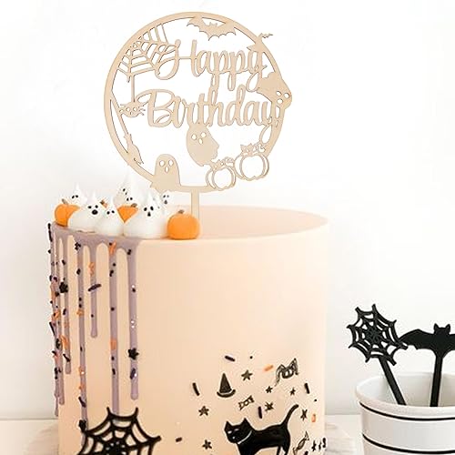 Decoración de madera para tarta de cumpleaños de Halloween, espeluznante embrujado, calabaza, araña, decoración de fiesta de murciélagos, decoración