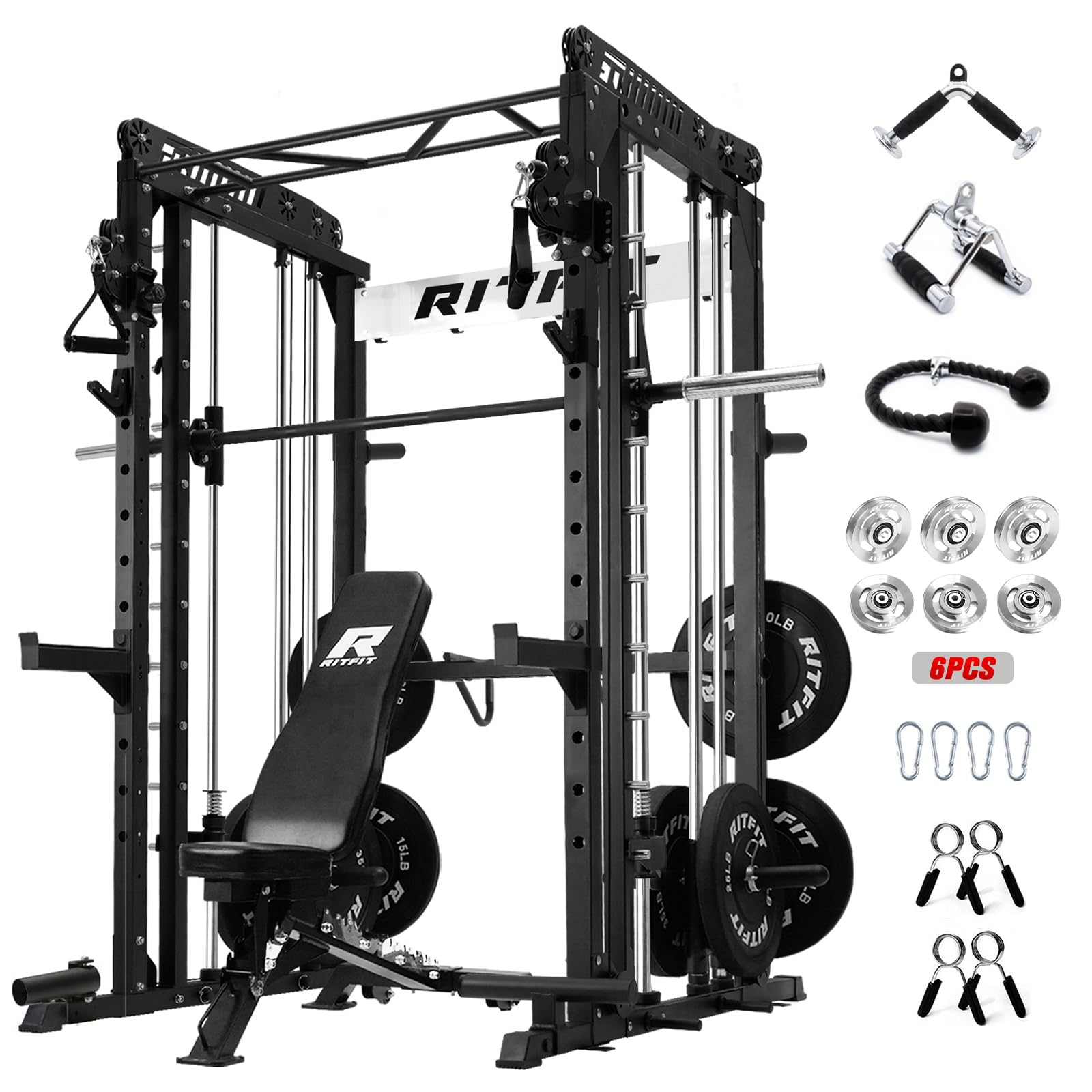 Sponsored Ad - RitFit M1 & M1 Pro Smith Machine with Cable Crossover System, Multi-Function Squat Rack Power Cage for Home Gym, Power Rack and Packages