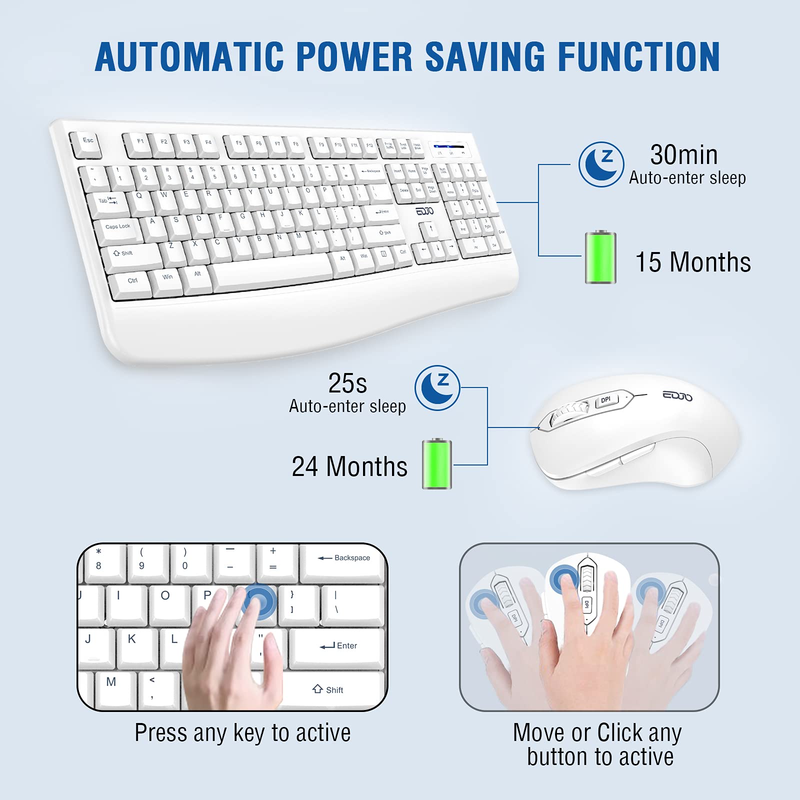 EDJO Teclado Inalámbrico Ergonómico Con Reposamuñecas, Teclas Onduladas, Para Manos