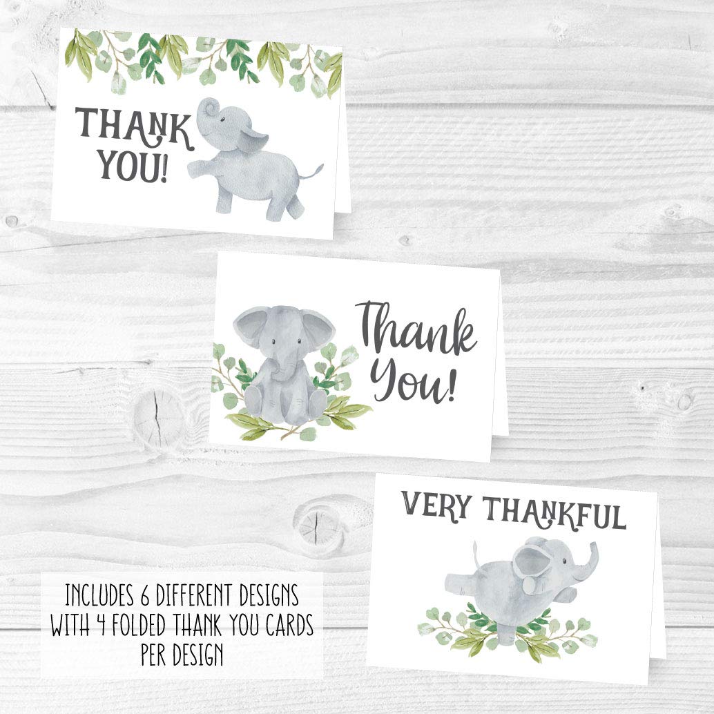 Hadley Designs 24 Pink Floral Elephant Baby Shower Thank You Cards With