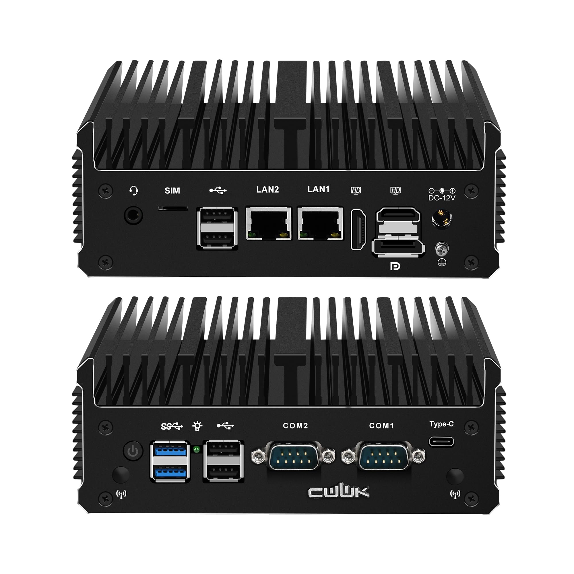 CWWK Mini PC Fanless, Celeron J6412 Industrial Mini Computer mit 2 x COM RS232/RS485 Ports, 2 x i226-V 2.5GbE LAN, C1 Micro PC Barebone ohne RAM/SSD/OS, 3-Display, USB-C, WiFi/BT