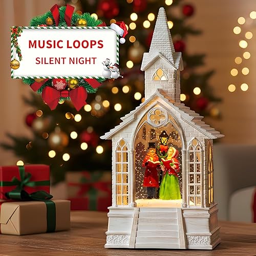 Miniatura 12 de Globo de nieve de Navidad, escena cardenal iluminada, linterna musical de agua de nieve, decoración navideña brillante y regalo para familiares