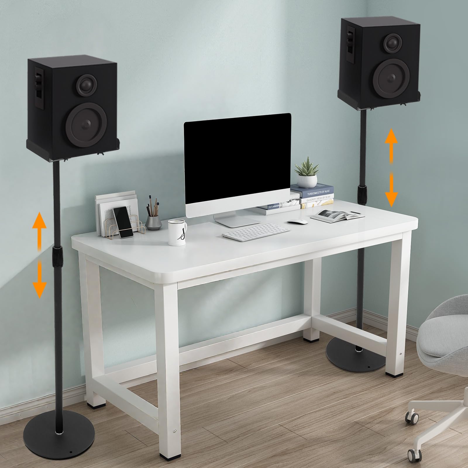 Set di 2 supporti per altoparlanti, regolabili in altezza, 75-140 cm, girevoli a 360°, supporto universale per altoparlante surround, per home theater e HiFi, nero