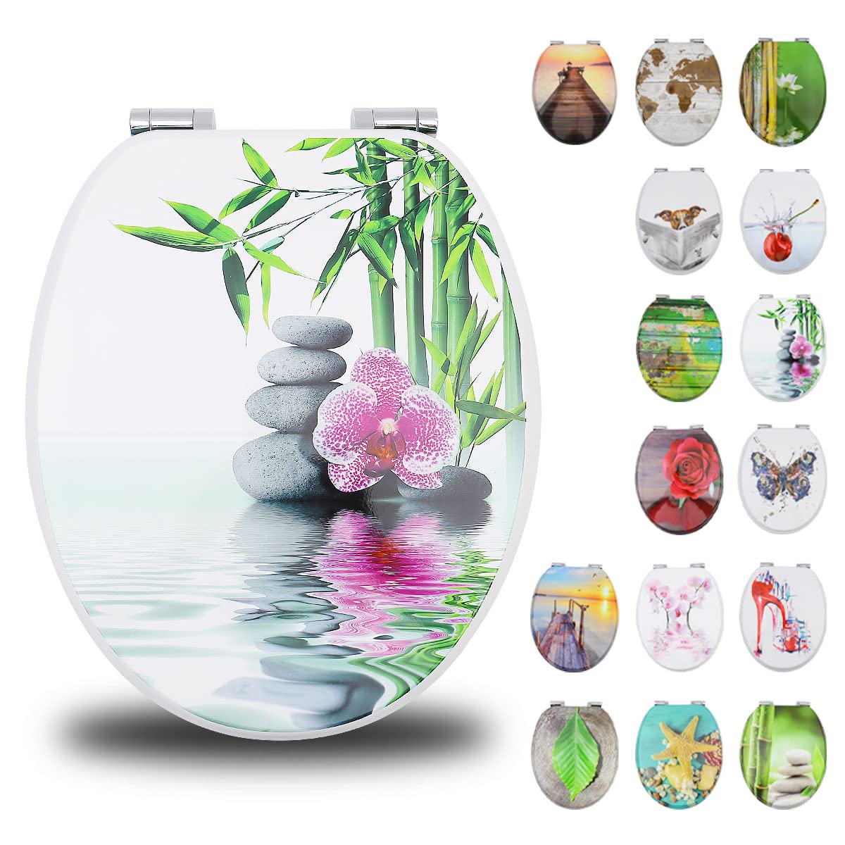 Fanmitrk Wooden Toilet Seat-Durable MDF Toilet Seat Soft Close in Various Patterns(MDF1805SU) โ image 1