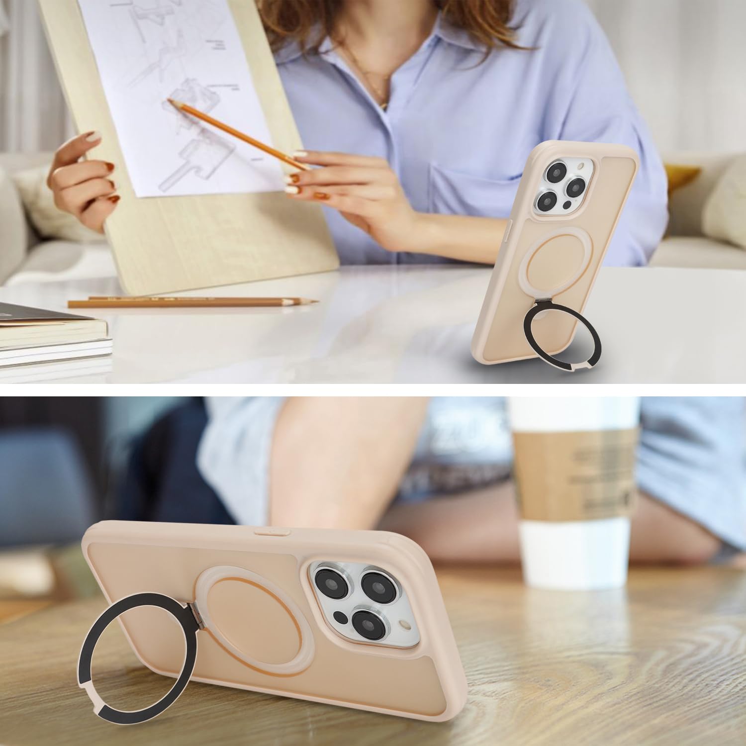 Zouzt For IPhone 15 Pro Max Matte Case And Screen Protector 15 Pro Max Case With Glass Screen Protector 360 Full Body Protective Shockproof Frosted Phone Case, Anti-Fingerprint - Off White