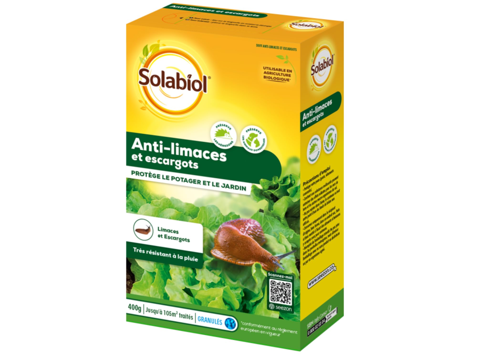 Solabiol Anti Limaces & Escargots - 400g - Granulés - Jusqu'à 105m² - Résistant À La Pluie - Prêt À l'emploi - Utilisable en Agriculture Biologique SOLIMA400