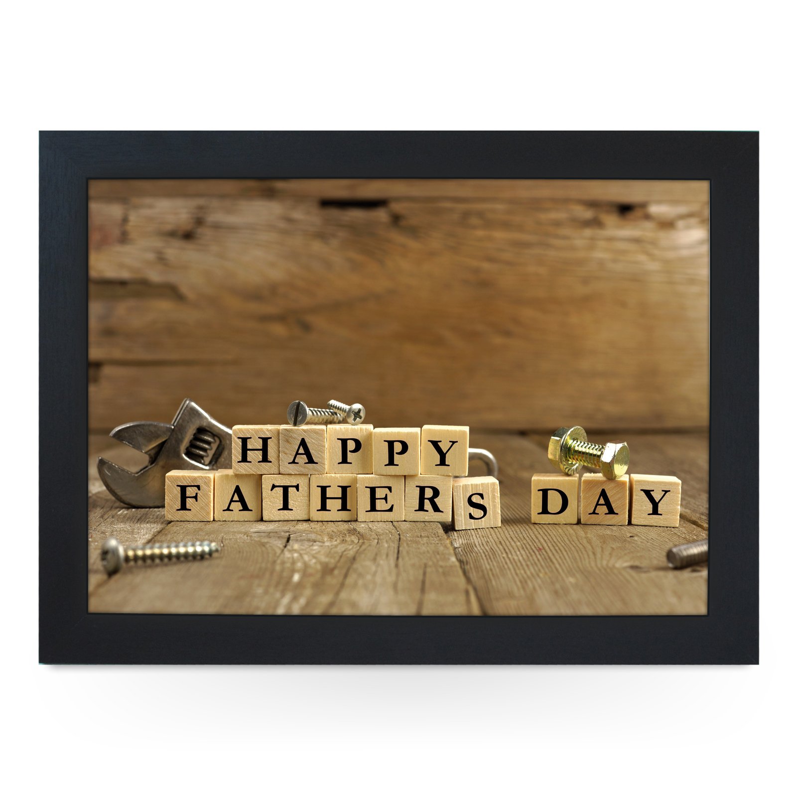 Portable Lap Desk Tray (Happy Father's Day Blocks) Handmade Wooden Frame, Beanbag Cushioned Bottom | Computers, Laptops, Meals, Food | L0738 Black