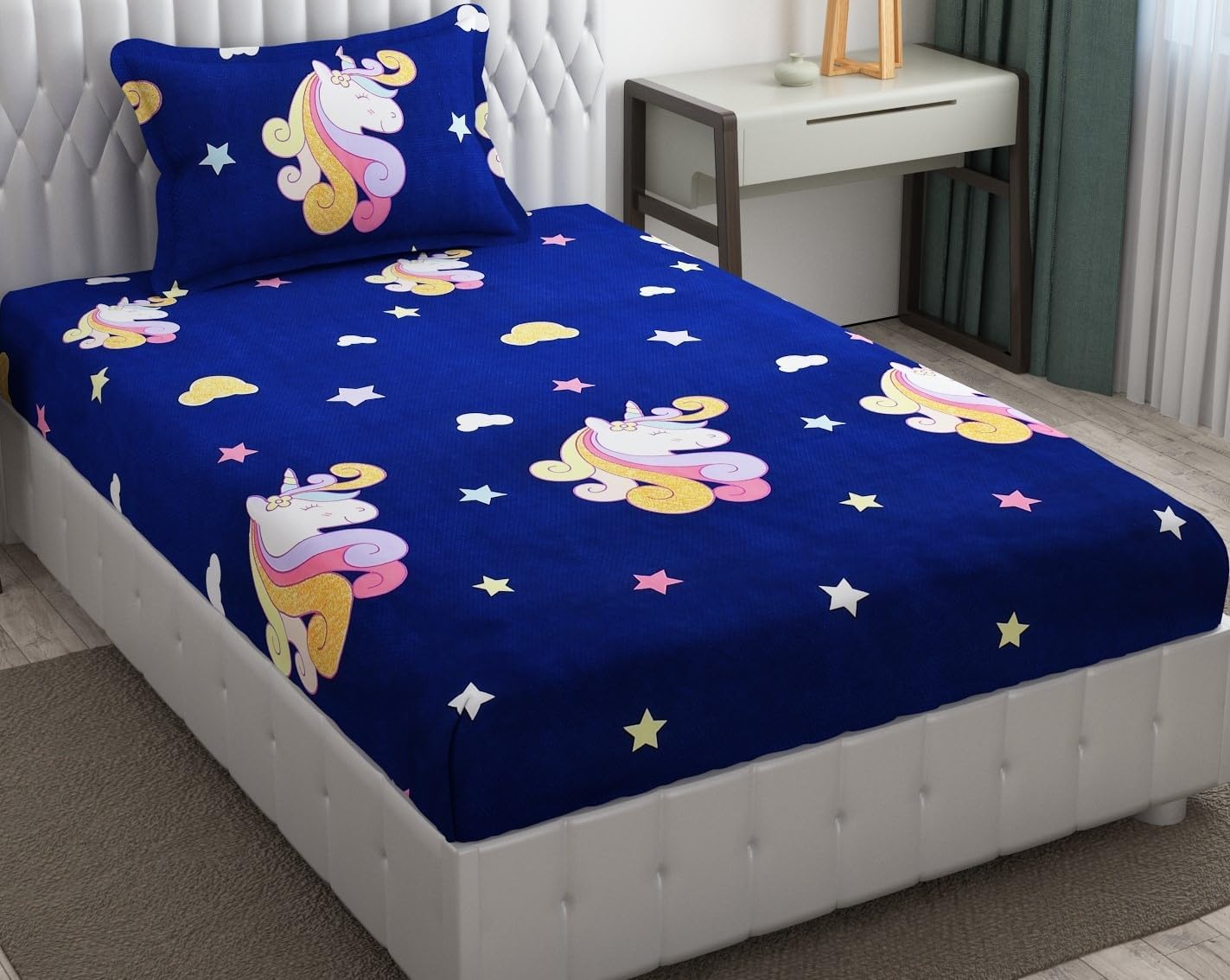 Glace Cotton Digital Print Kids Favourite Character 1 Single bedsheet with 1 Pillow Cover for Kids Room/Living Room - Blue, uc-image-42
