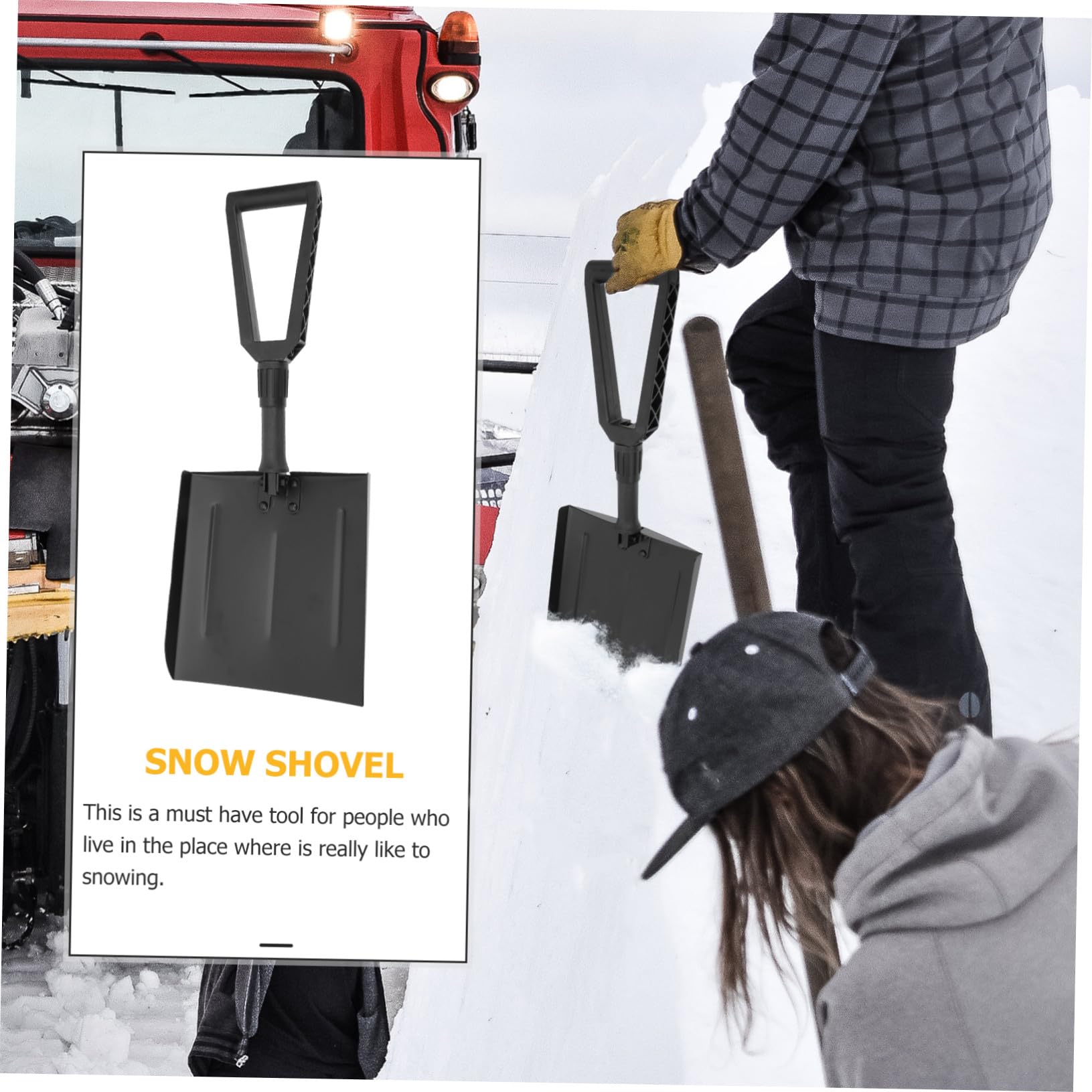Klappbare Schneeschaufel mit Einziehbarem Design und Rutschfester Oberfläche Schneeräumgerät aus Eisen und Kunststoff für Notfälle und Autolagerung im Winter