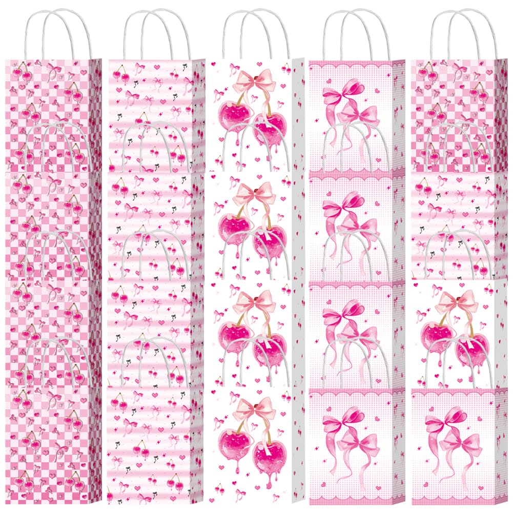 Cherry Themed Party Favor Bags, Cherry Bowknot Gift Bags,Fruit Themed Party Bags, for Birthday Party Supplies-20pcs