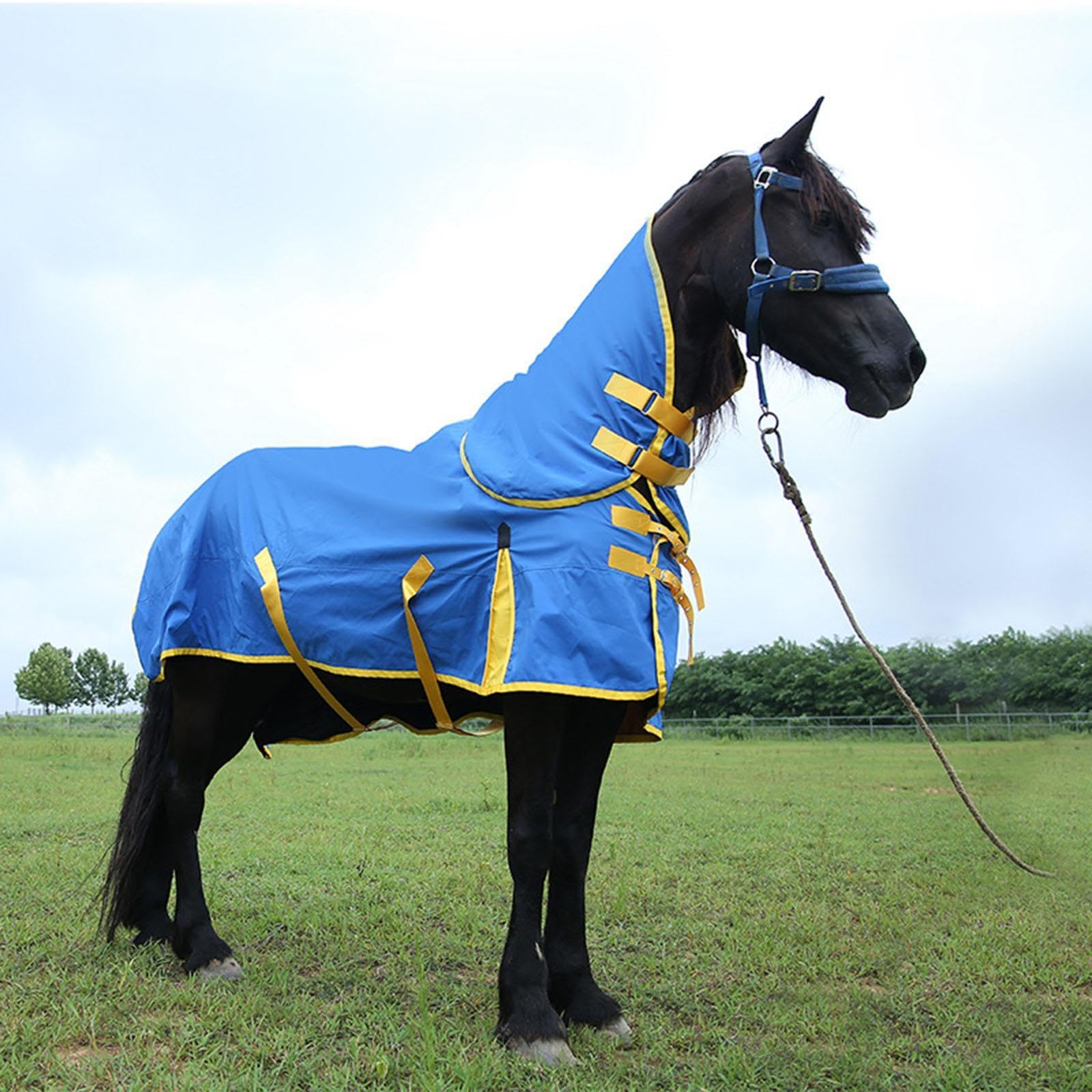Manta Impermeable para Caballos, Manta Protectora Impermeable para Caballos, Tejido de Poliéster Transpirable con Hebillas Cruzadas Y Collar Extraíble