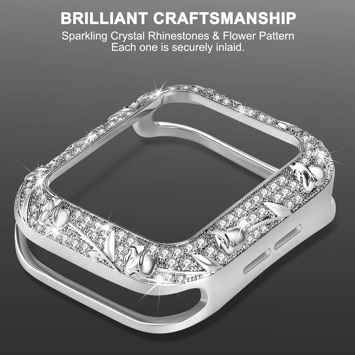 Gеt Sресіаl Prісе TOMAZON Bling Case Compatible for Apple Watch Series 6 5 4 SE 40mm, Stainless Metal Protective Bumper Cover, Shiny Jewelry Crystal Diamond Floral Bezel Cases for Women Girls, Silver 🔥 TOMAZON Bling Case Compatible for Apple Watch Series 6 5 4 SE 40mm, Stainless Metal Protective Bumper Cover, Shiny Jewelry Crystal Diamond Floral Bezel Cases for Women Girls, Silver