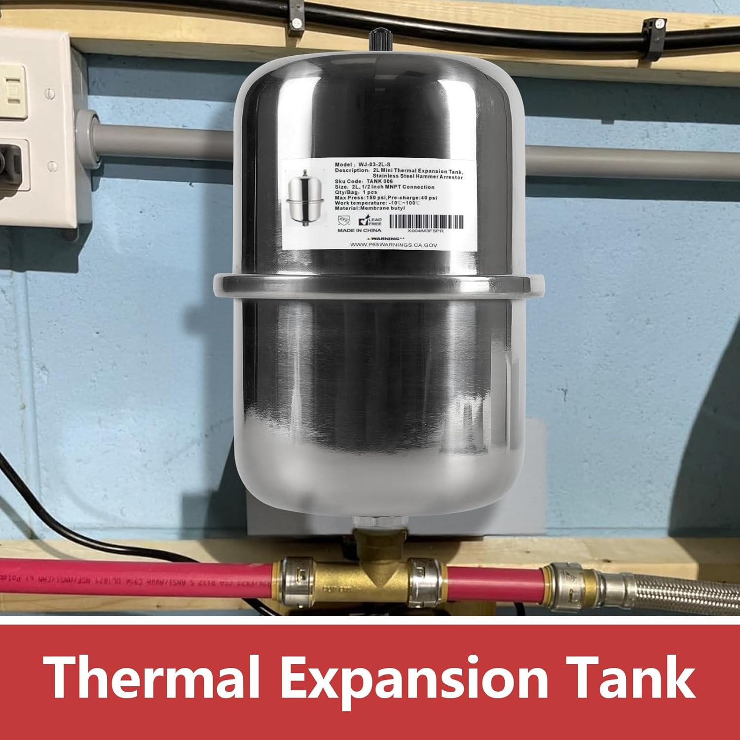 EFIELD Stainless Steel Expansion Tank (2 L), Hammer Arrestor with 1/2 Inch Threaded For Tankless Water Heater, Water Dispensing/Beverage Appliances (TANK006)