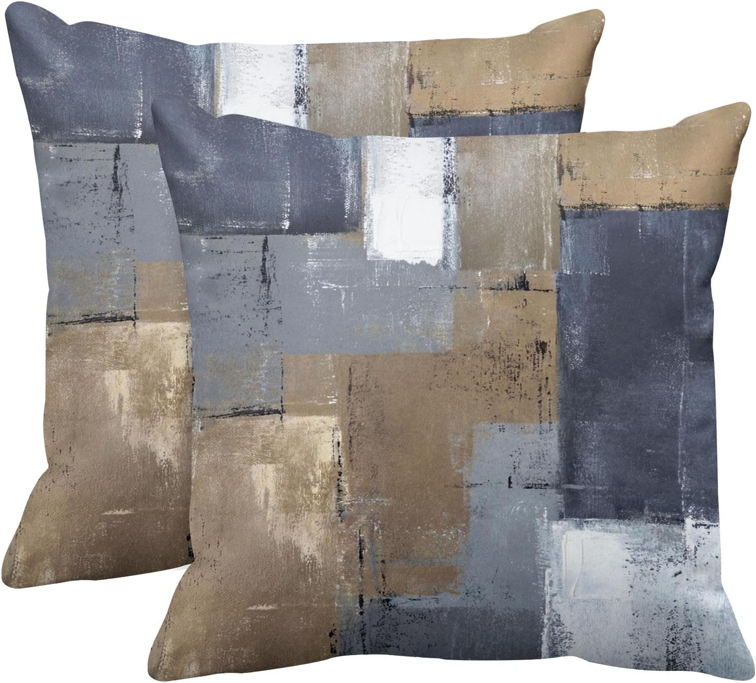 Throw Pillow Covers Modern Home Art Decor, 18 x 18 Inches Set of 2 Pillow Cases Decorative, Abstract Oil Painting Pillowcases for Bedroom, Living Room, Cushion Couch Sofa, Brown Blue