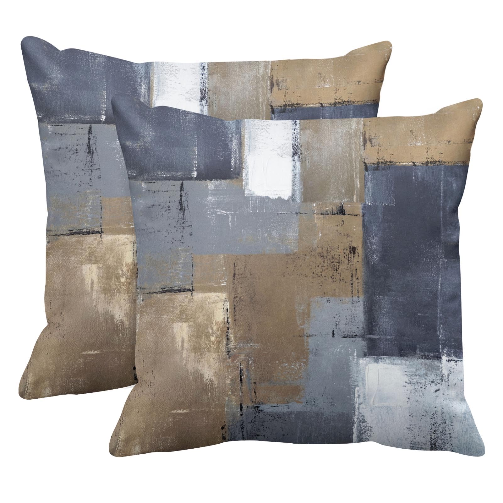 Britimes Throw Pillow Covers Modern Home Art Decor, 18 x 18 Inches Set of 2 Pillow Cases Decorative, Abstract Oil Painting Pillowcases for Bedroom, Living Room, Cushion Couch Sofa, Brown Blue