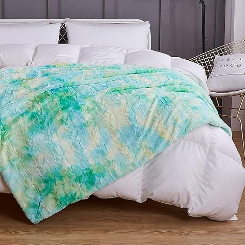 Miniatura 9 de Manta de piel sintética, súper suave, ligera, lujosa, acogedora, cálida, esponjosa, de microfibra, sherpa, arcoíris, para cama, sofá, sala de estar