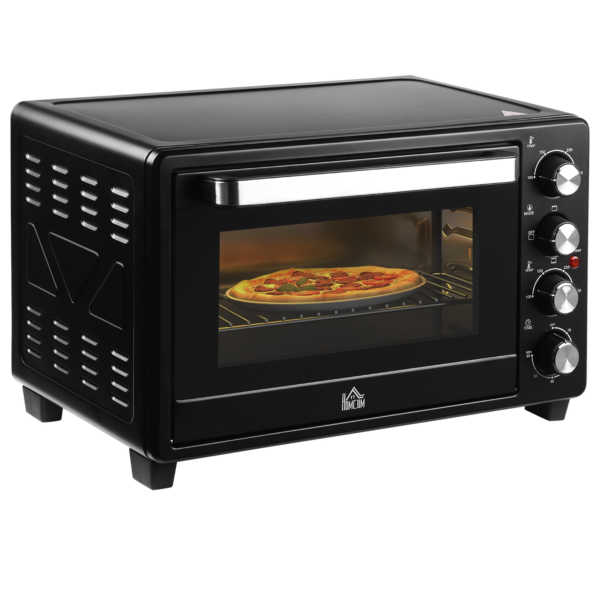 HOMCOM Mini Backofen 32L 100 °C-230 °C 1600 W Mini Ofen mit Backblech Krümelblech Grillrost und 3 Kochmodi Pizzaofen mit Timer Backblech-Griff Edelstahl Schwarz