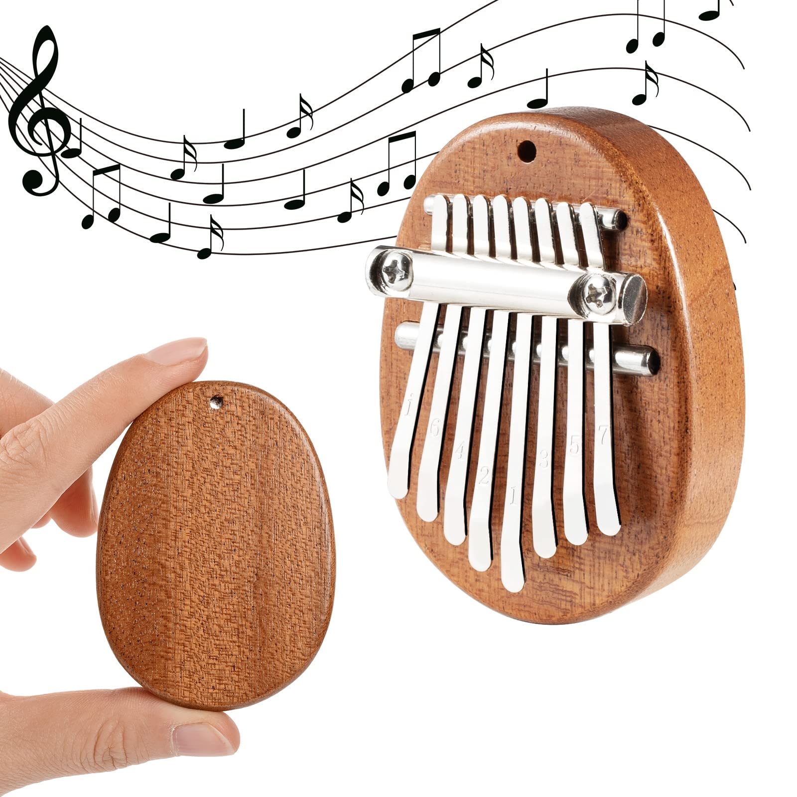 VIVP 8 Keys Mini Kalimba Thumb Piano Solid Wood Finger Piano Portable Marimba Musical Handmade Instruments Professional Mbira with Lanyard Good Accessory Pendant Gift Easy to Learn Christmas Gifts
