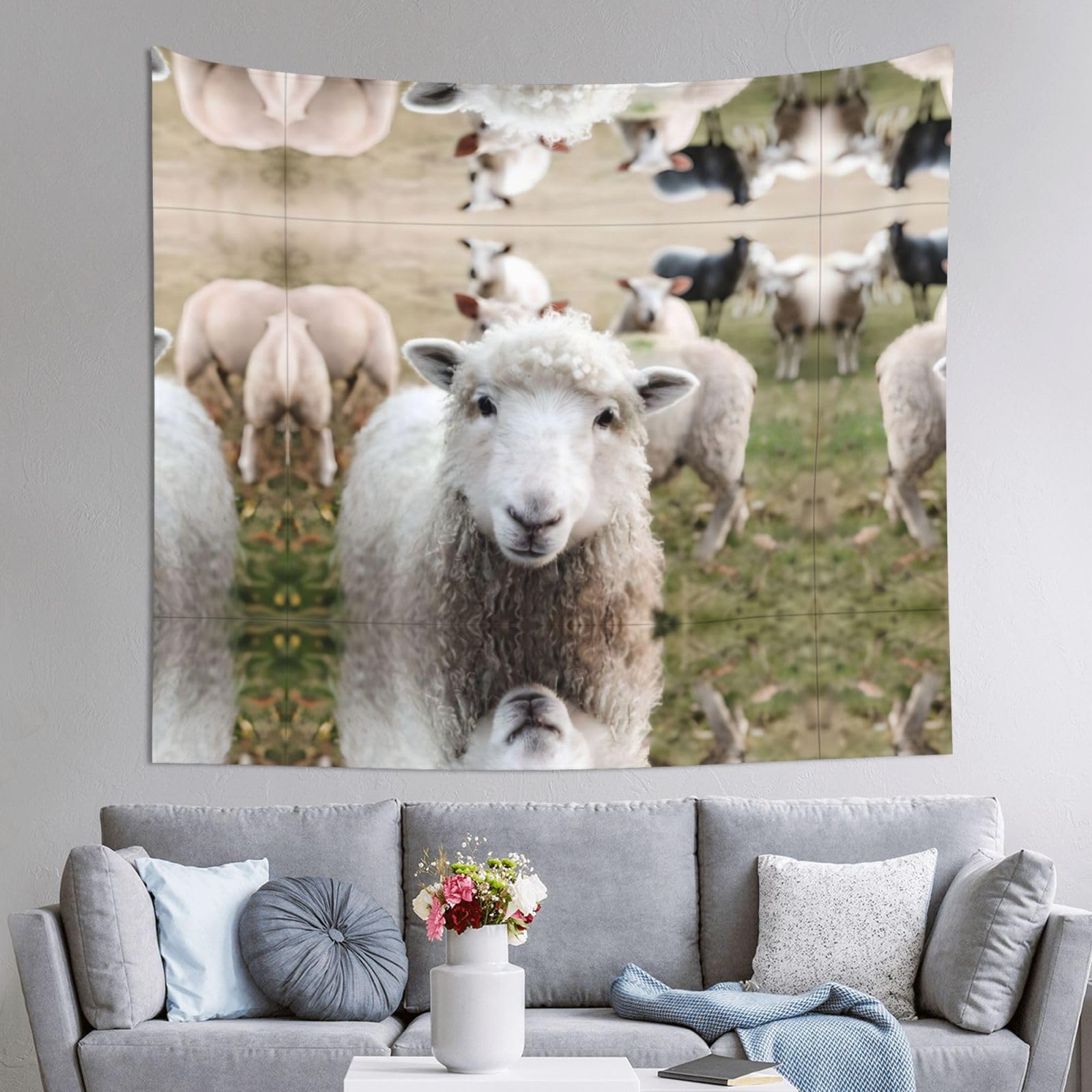 HLSBSSL 60x51in Cute Sheep Lamb Printed Tapestry Tablecloth for Dormitory and Picnic Rooms - Multifunctional Fabric Hanging