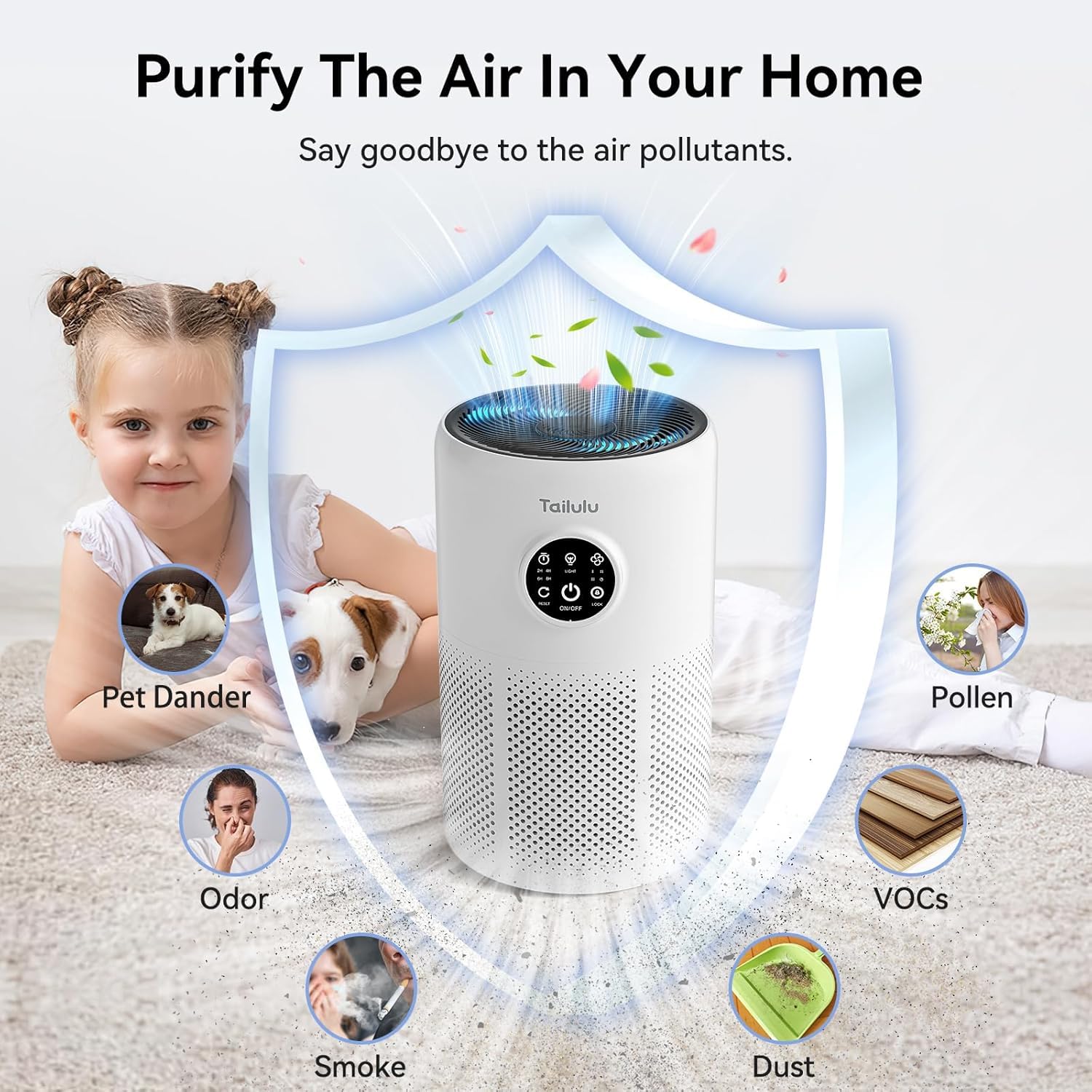 Air Purifiers for Home Pets Large Room Up to 1360 Ft², Tailulu D10 HEPA Air Purifiers for Bedroom with 15dB Sleep Mode, Air Filter for Pet Dander Smoke Odor Dust Pollen with Timer Fragrance Sponge, view 6